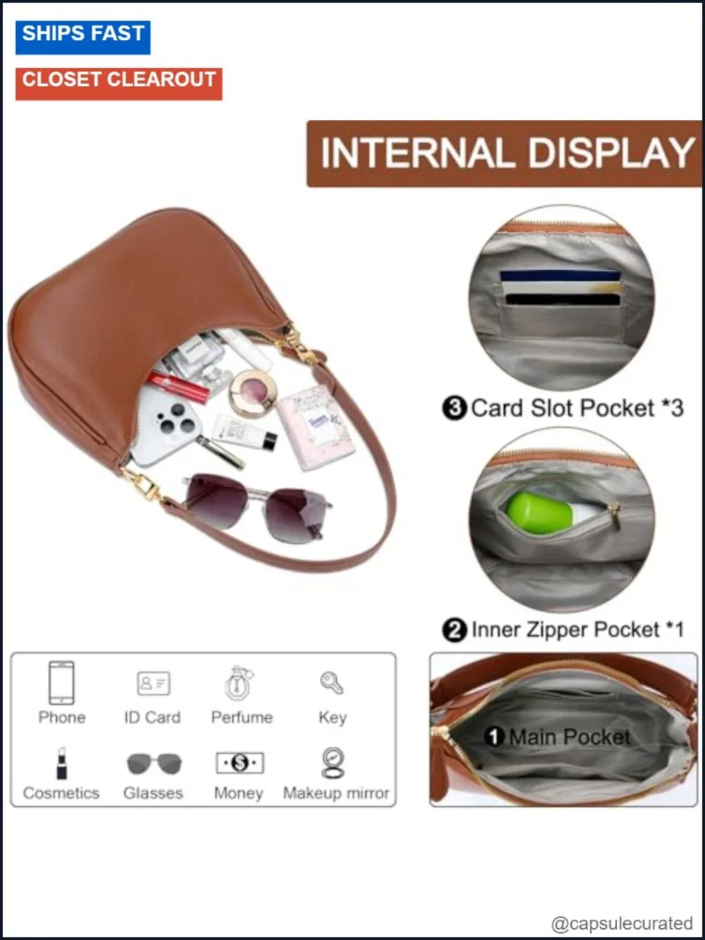 Women's Hobo Shoulder Bag Faux Leather Cute Purse Handbag Gold Chain